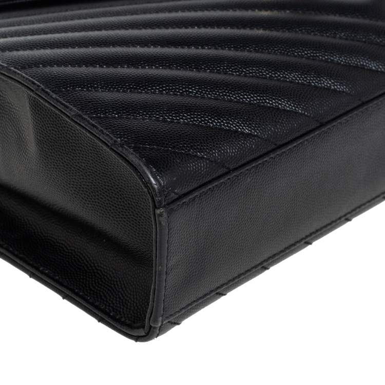 Pre Owned Saint Laurent Black Chevron Quilted Leather Monogram Envelope Shoulder Bag