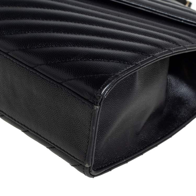 Pre Owned Saint Laurent Black Chevron Quilted Leather Monogram Envelope Shoulder Bag