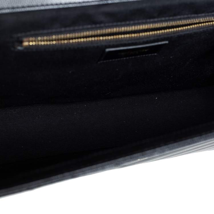 Pre Owned Saint Laurent Black Chevron Quilted Leather Monogram Envelope Shoulder Bag