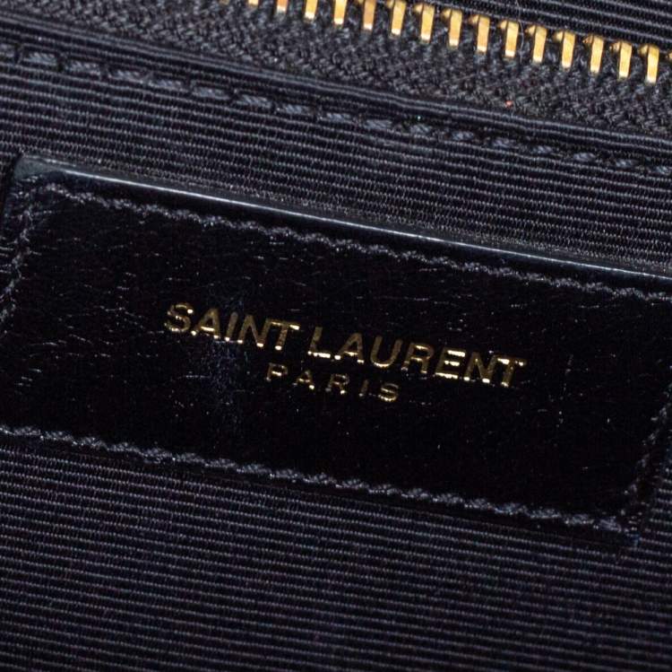 Pre Owned Saint Laurent Black Chevron Quilted Leather Monogram Envelope Shoulder Bag