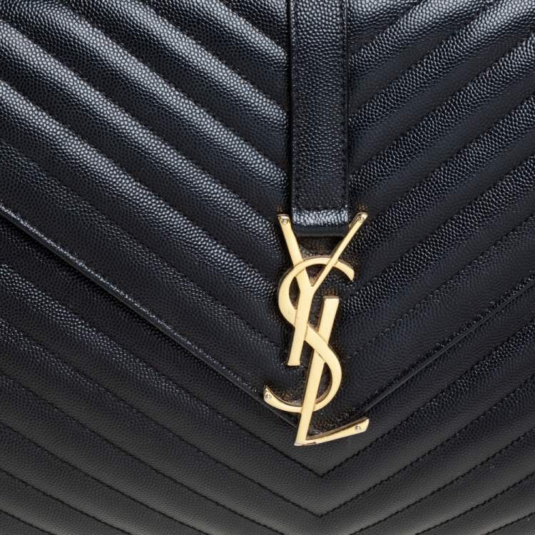 Pre Owned Saint Laurent Black Chevron Quilted Leather Monogram Envelope Shoulder Bag