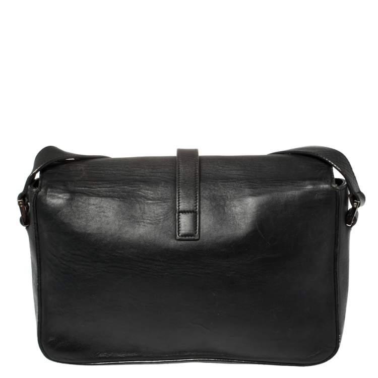 Pre Owned Saint Laurent Black Leather Monogram Université Flap Shoulder Bag