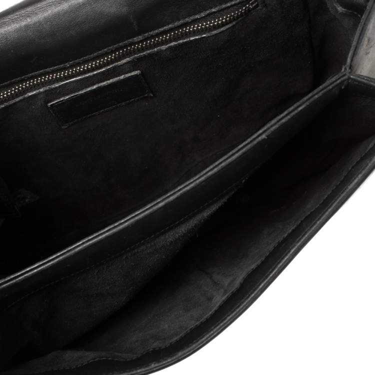Pre Owned Saint Laurent Black Leather Monogram Université Flap Shoulder Bag