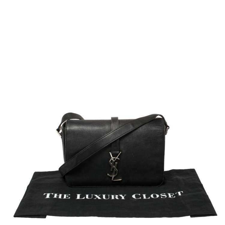 Pre Owned Saint Laurent Black Leather Monogram Université Flap Shoulder Bag