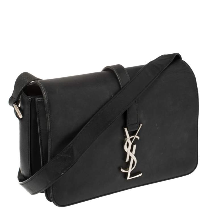 Pre Owned Saint Laurent Black Leather Monogram Université Flap Shoulder Bag