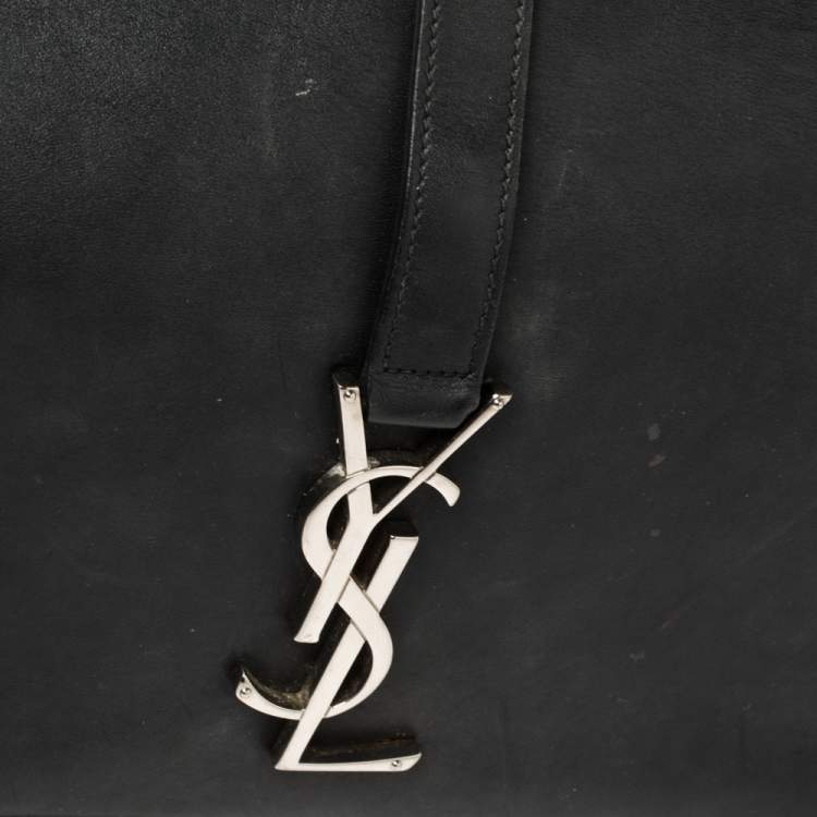 Pre Owned Saint Laurent Black Leather Monogram Université Flap Shoulder Bag