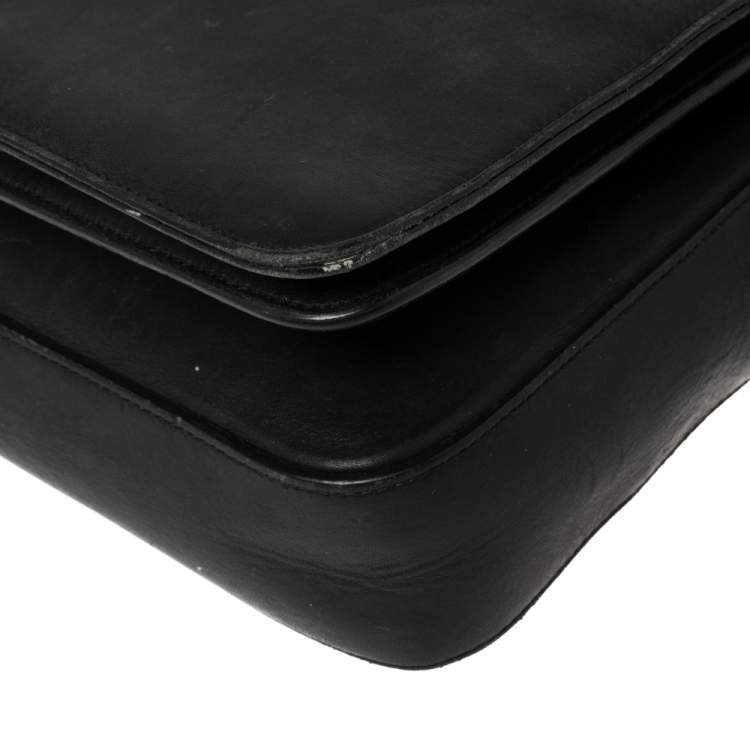Pre Owned Saint Laurent Black Leather Monogram Université Flap Shoulder Bag