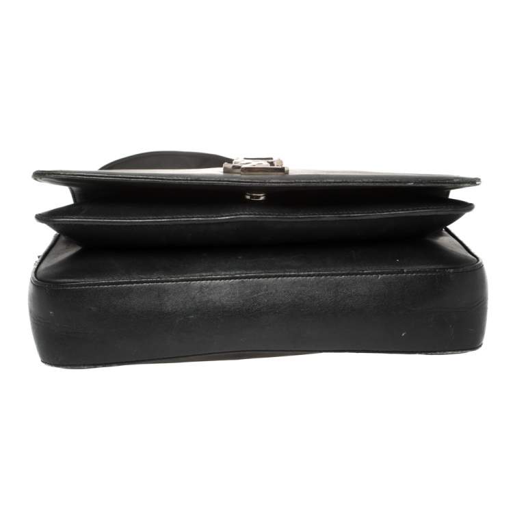 Pre Owned Saint Laurent Black Leather Monogram Université Flap Shoulder Bag