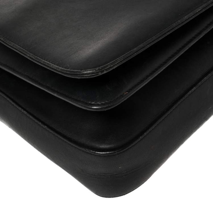 Pre Owned Saint Laurent Black Leather Monogram Université Flap Shoulder Bag