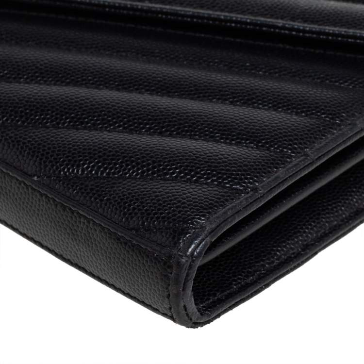 Pre Owned Saint Laurent Black Matelasse Leather Monogram Envelope Wallet on Chain