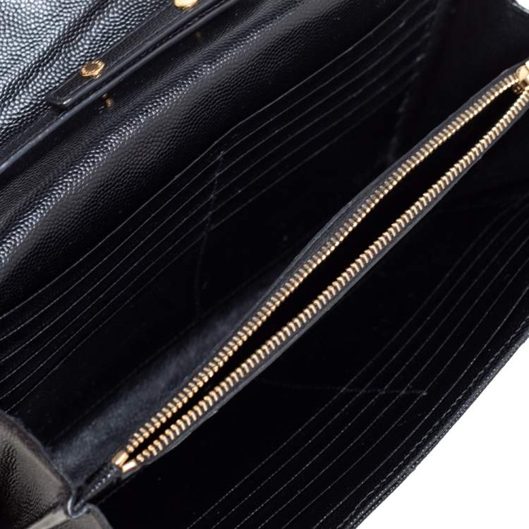 Pre Owned Saint Laurent Black Matelasse Leather Monogram Envelope Wallet on Chain