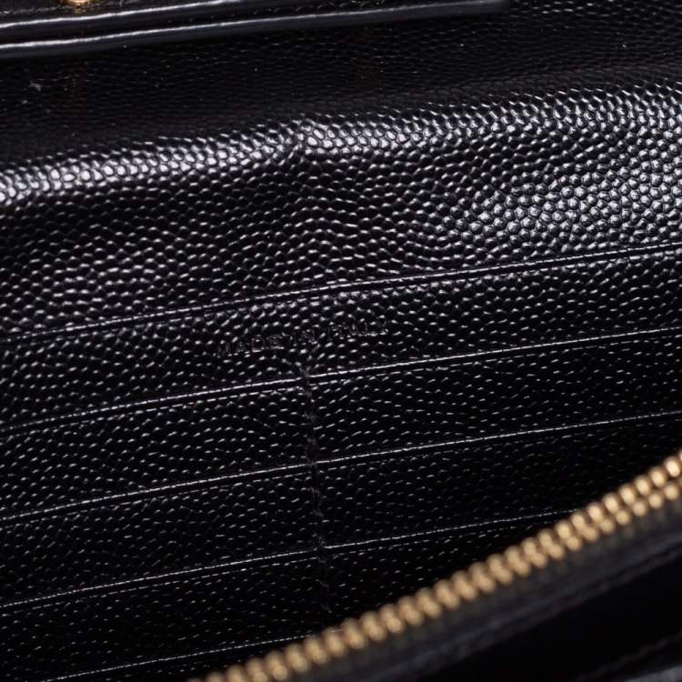 Pre Owned Saint Laurent Black Matelasse Leather Monogram Envelope Wallet on Chain