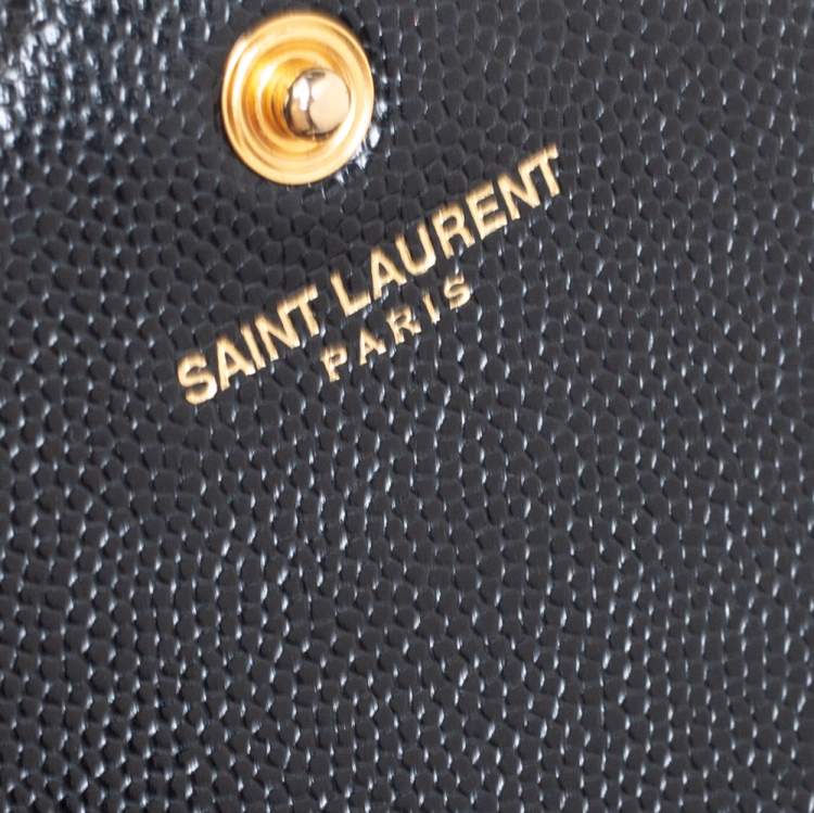Pre Owned Saint Laurent Black Matelasse Leather Monogram Envelope Wallet on Chain