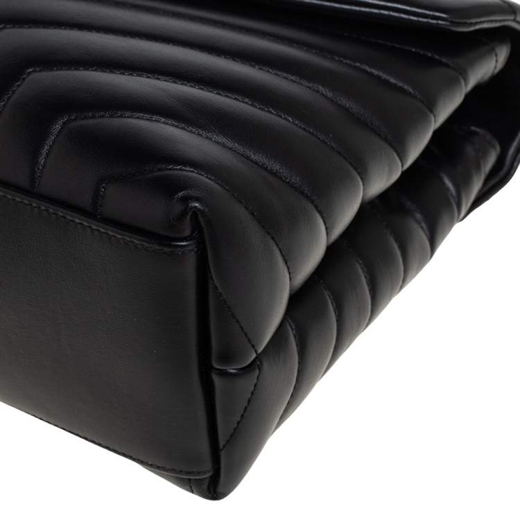 Pre Owned Saint Laurent Black Matelasse Leather Medium Loulou Shoulder Bag