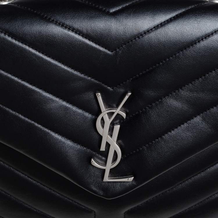 Pre Owned Saint Laurent Black Matelasse Leather Medium Loulou Shoulder Bag