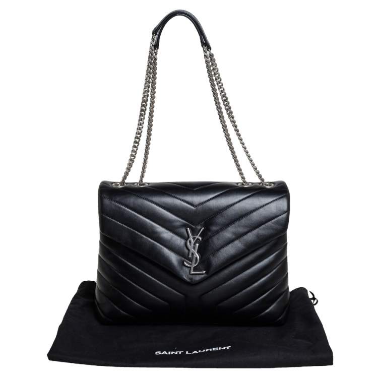 Pre Owned Saint Laurent Black Matelasse Leather Medium Loulou Shoulder Bag