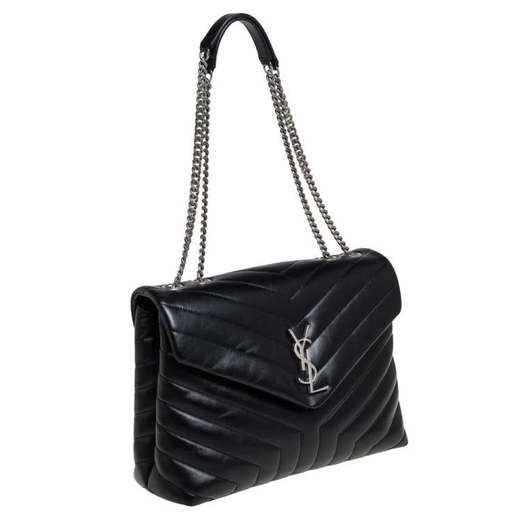Pre Owned Saint Laurent Black Matelasse Leather Medium Loulou Shoulder Bag