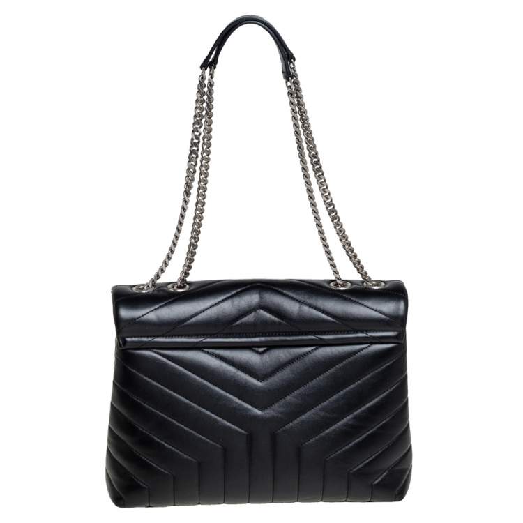 Pre Owned Saint Laurent Black Matelasse Leather Medium Loulou Shoulder Bag