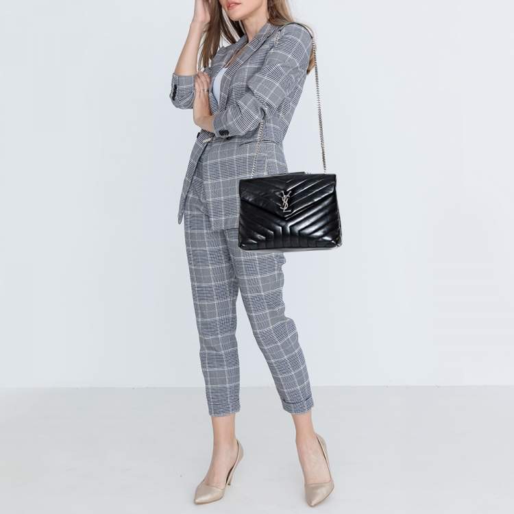 Pre Owned Saint Laurent Black Matelasse Leather Medium Loulou Shoulder Bag