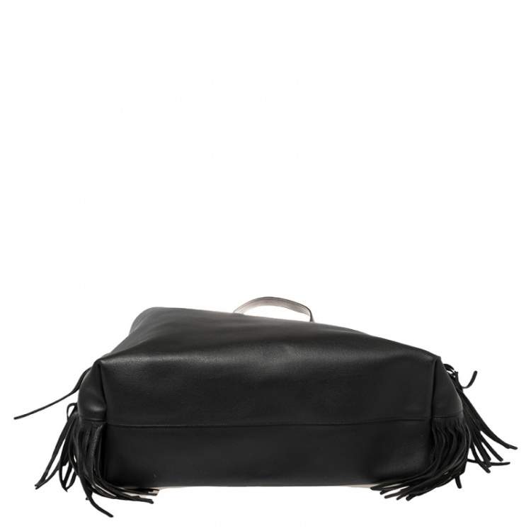 Pre Owned Saint Laurent Black Leather Fringe Large Shopper Tote