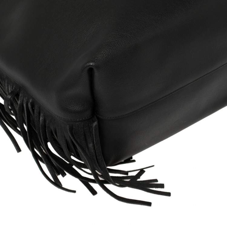 Pre Owned Saint Laurent Black Leather Fringe Large Shopper Tote
