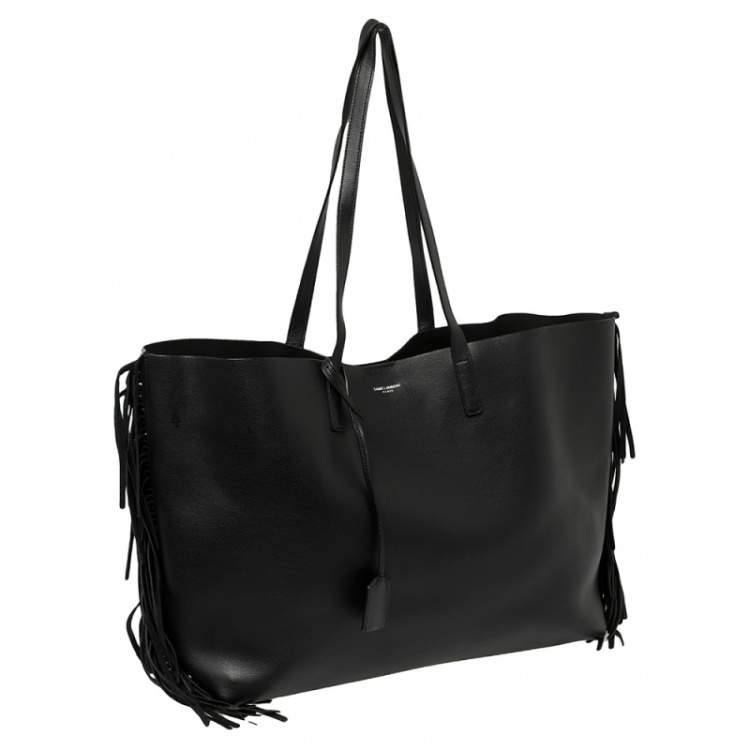 Pre Owned Saint Laurent Black Leather Fringe Large Shopper Tote