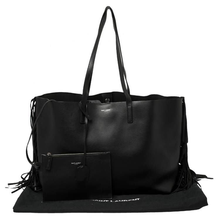 Pre Owned Saint Laurent Black Leather Fringe Large Shopper Tote