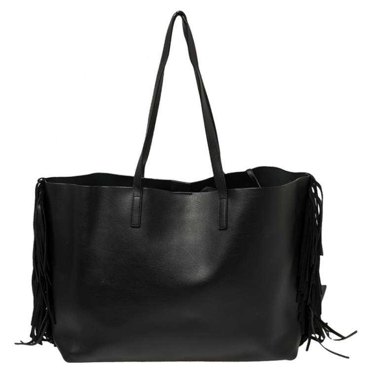 Pre Owned Saint Laurent Black Leather Fringe Large Shopper Tote