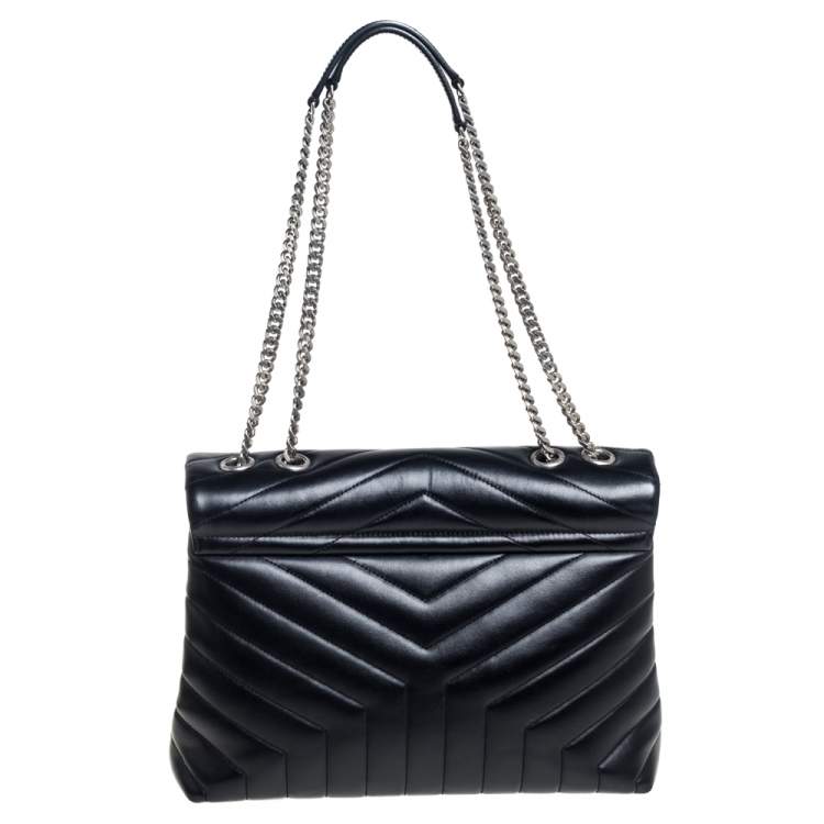 Pre Owned Saint Laurent Black Matelasse Leather Medium Loulou Shoulder Bag