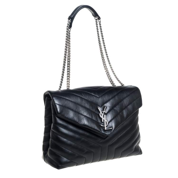 Pre Owned Saint Laurent Black Matelasse Leather Medium Loulou Shoulder Bag