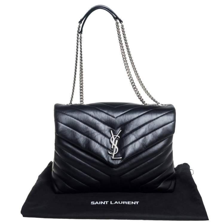 Pre Owned Saint Laurent Black Matelasse Leather Medium Loulou Shoulder Bag