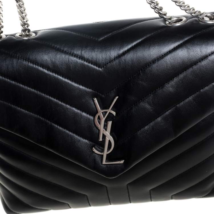 Pre Owned Saint Laurent Black Matelasse Leather Medium Loulou Shoulder Bag