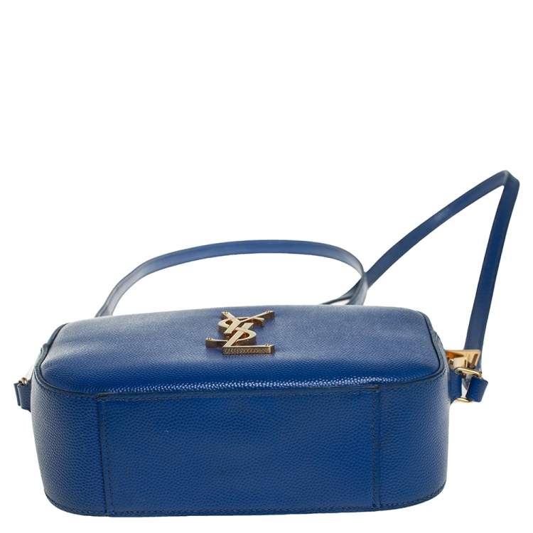 Pre Owned Saint Laurent Blue Grained Leather Mini Monogram Camera Bag