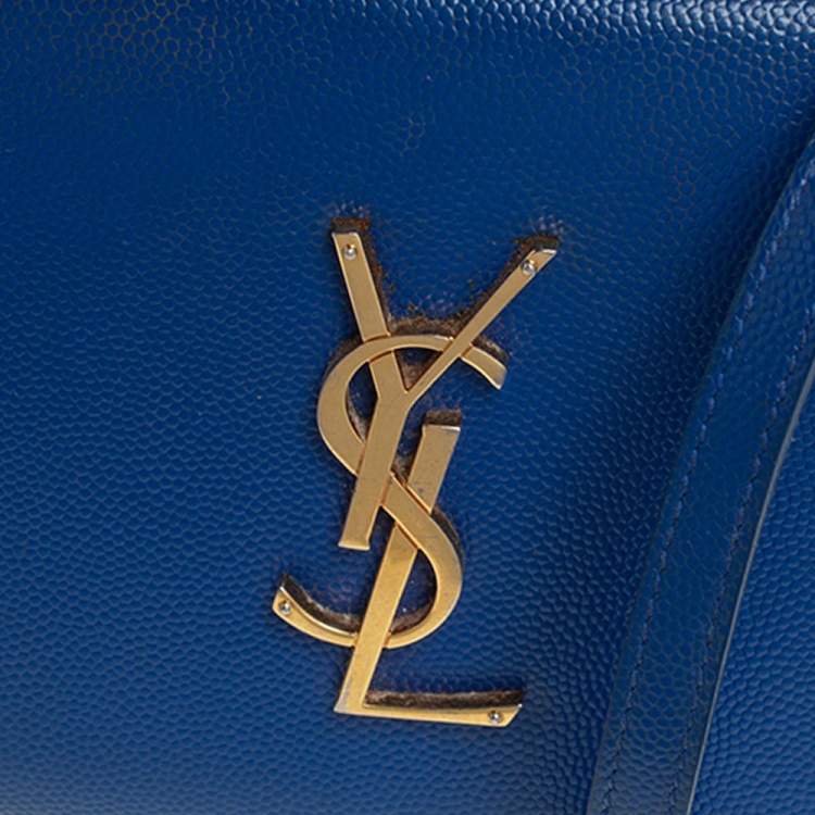 Pre Owned Saint Laurent Blue Grained Leather Mini Monogram Camera Bag