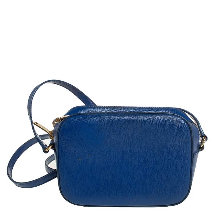 Pre Owned Saint Laurent Blue Grained Leather Mini Monogram Camera Bag