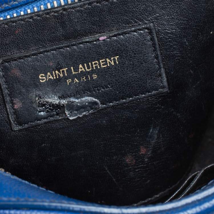 Pre Owned Saint Laurent Blue Grained Leather Mini Monogram Camera Bag