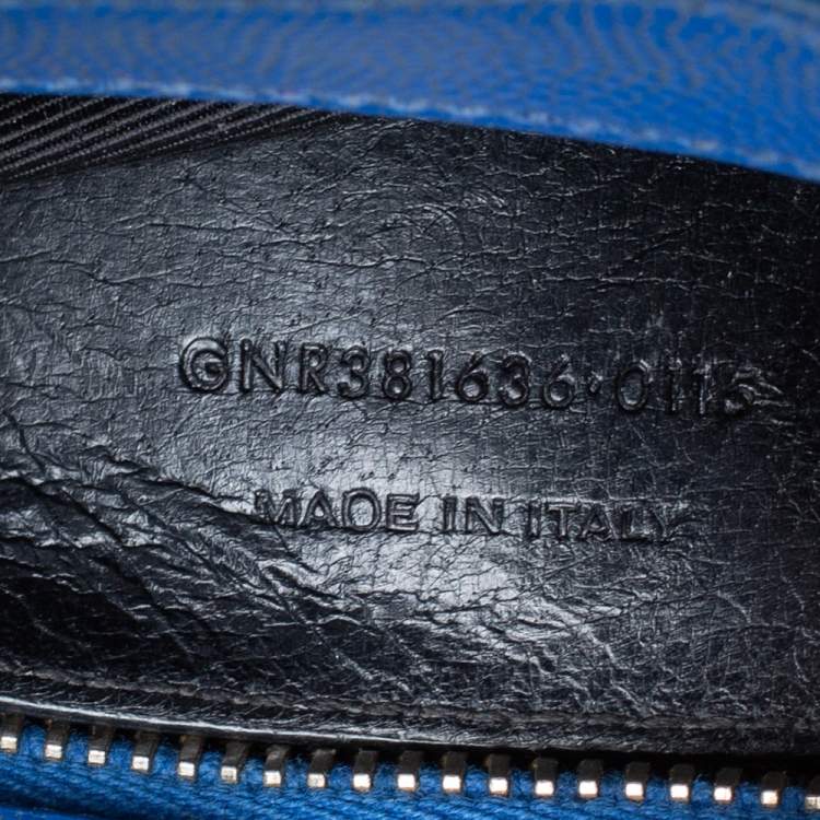 Pre Owned Saint Laurent Blue Grained Leather Mini Monogram Camera Bag