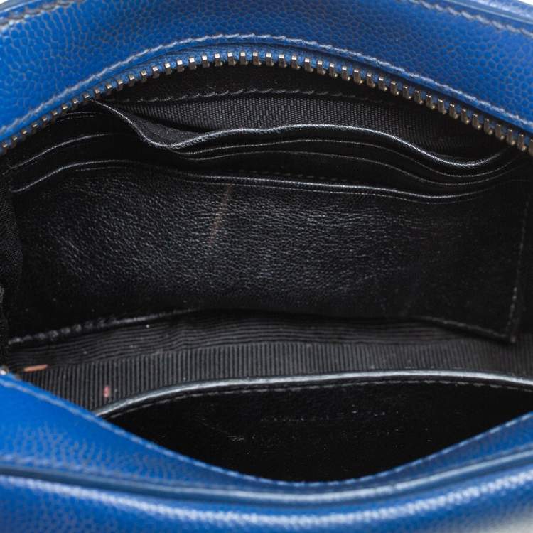 Pre Owned Saint Laurent Blue Grained Leather Mini Monogram Camera Bag
