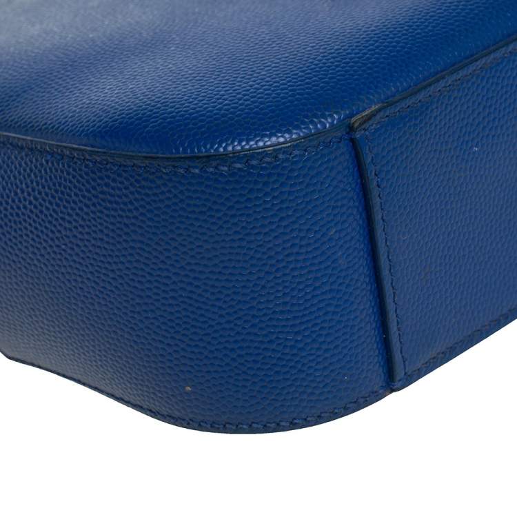 Pre Owned Saint Laurent Blue Grained Leather Mini Monogram Camera Bag