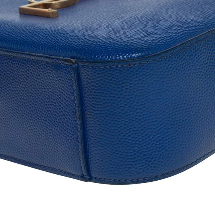 Pre Owned Saint Laurent Blue Grained Leather Mini Monogram Camera Bag