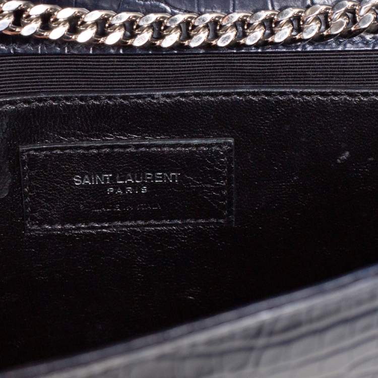 Pre Owned Saint Laurent Midnight Blue Croc Embossed Leather Medium Kate Tassel Shoulder Bag