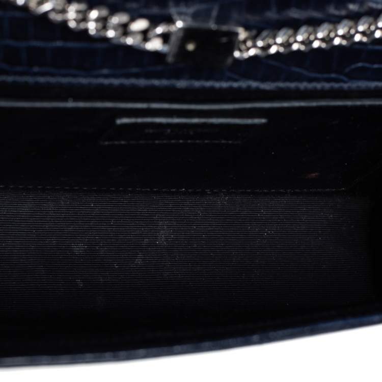 Pre Owned Saint Laurent Midnight Blue Croc Embossed Leather Medium Kate Tassel Shoulder Bag