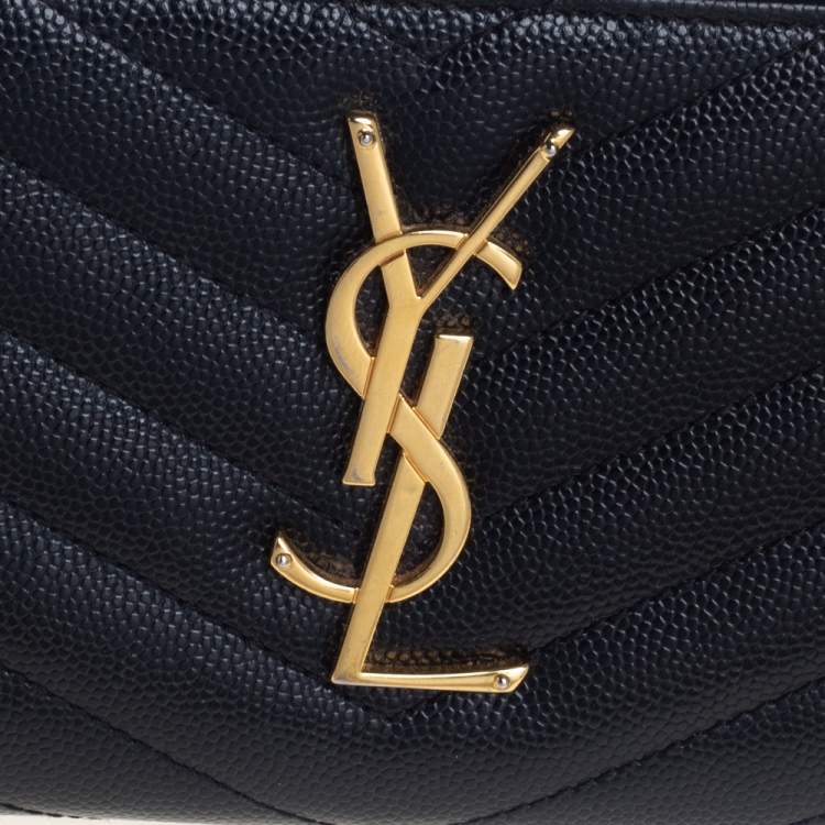 مملوكة مسبقًا Saint Laurent Black Matelassé Leather Monogram Zip Around Wallet