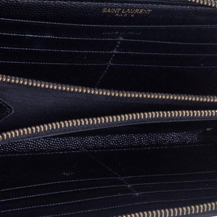 مملوكة مسبقًا Saint Laurent Black Matelassé Leather Monogram Zip Around Wallet