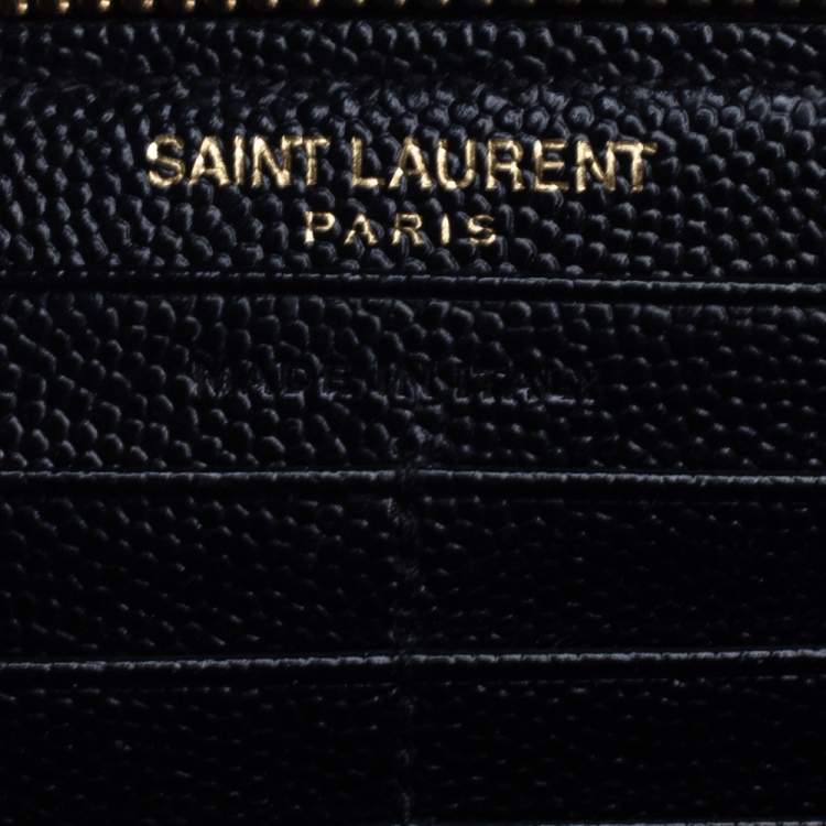 مملوكة مسبقًا Saint Laurent Black Matelassé Leather Monogram Zip Around Wallet