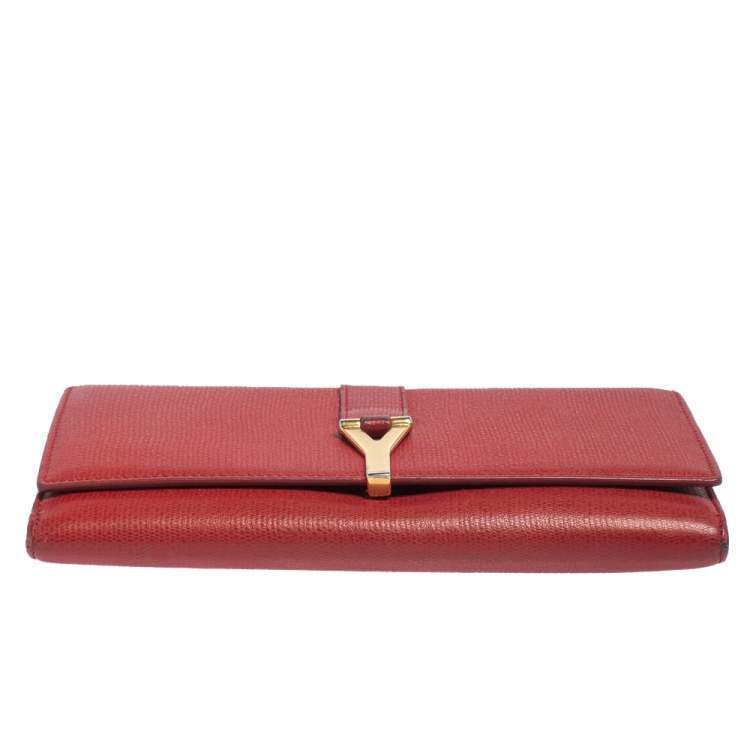 Pre Owned Saint Laurent Red Leather Y-Ligne Continental Wallet