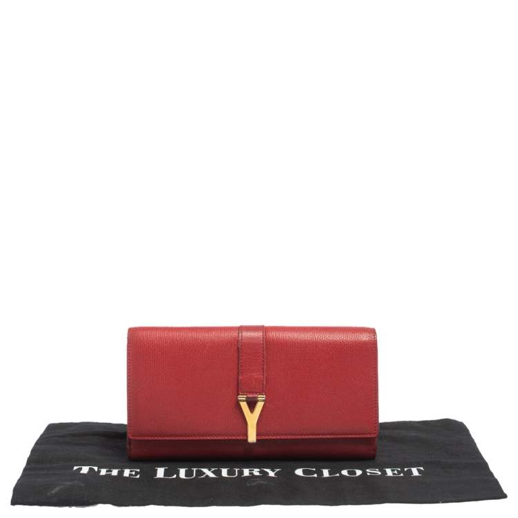 Pre Owned Saint Laurent Red Leather Y-Ligne Continental Wallet
