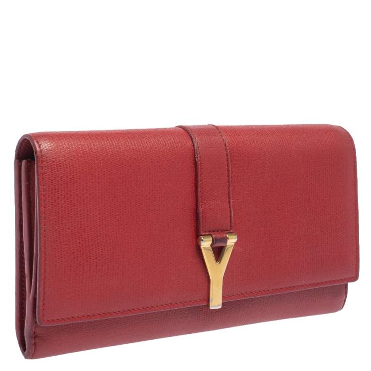 Pre Owned Saint Laurent Red Leather Y-Ligne Continental Wallet