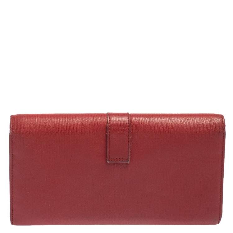 Pre Owned Saint Laurent Red Leather Y-Ligne Continental Wallet