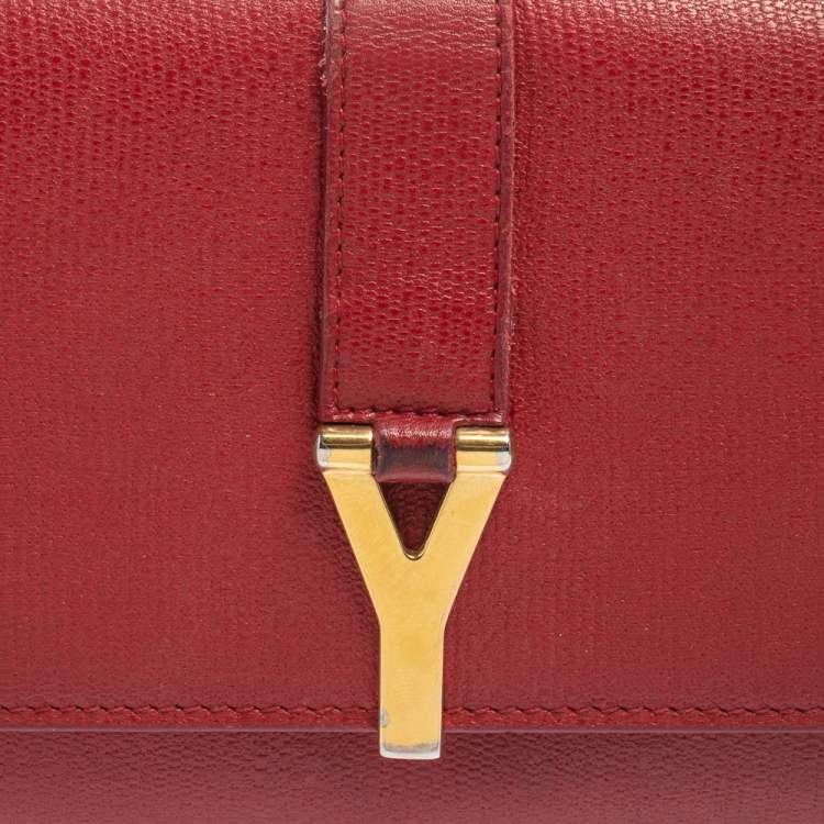 Pre Owned Saint Laurent Red Leather Y-Ligne Continental Wallet